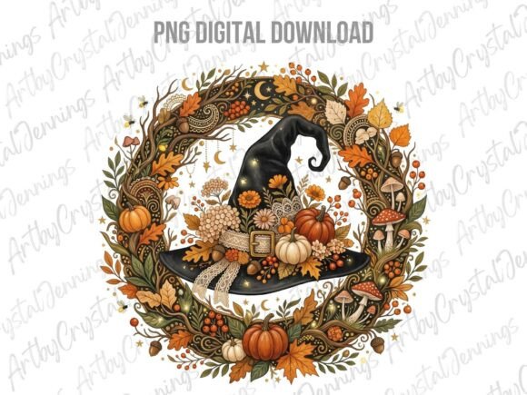 Download Autumn Witch Hat Wreath PNG - Witch hat Collection