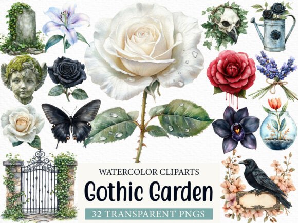 Download Watercolor Gothic Garden Clipart - Premium Resources